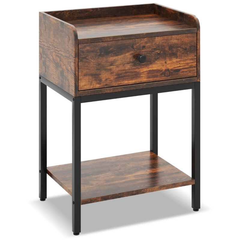Table De Chevet étroite Avec Recharge USB - 3 Tiroirs, 30x25x70cm, MDF, éclairage RGB, Pour Petits Espaces