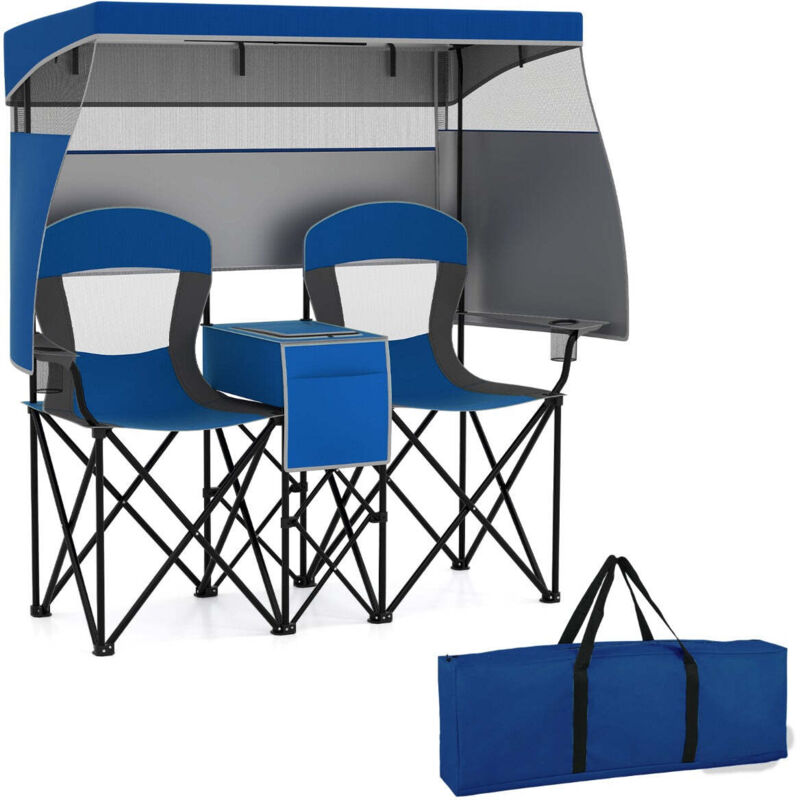Chaise de Camping Pliante avec Accoudoirs, Pare-soleil,Porte-gobelet et Sacs de Transport avec Auvent D'ombrage,Fauteuil de Camping pour Plage Pêche en Plein air,Fauteuil de Plage Pliable (Bleu-2P Chaise de Camping Pliante avec Accoudoirs, Pare-soleil,Porte-gobelet et Sacs de Transport avec Auvent D'ombrage,Fauteuil de Camping pour Plage Pêche en Plein air,Fauteuil de Plage Pliable (Bleu-2P