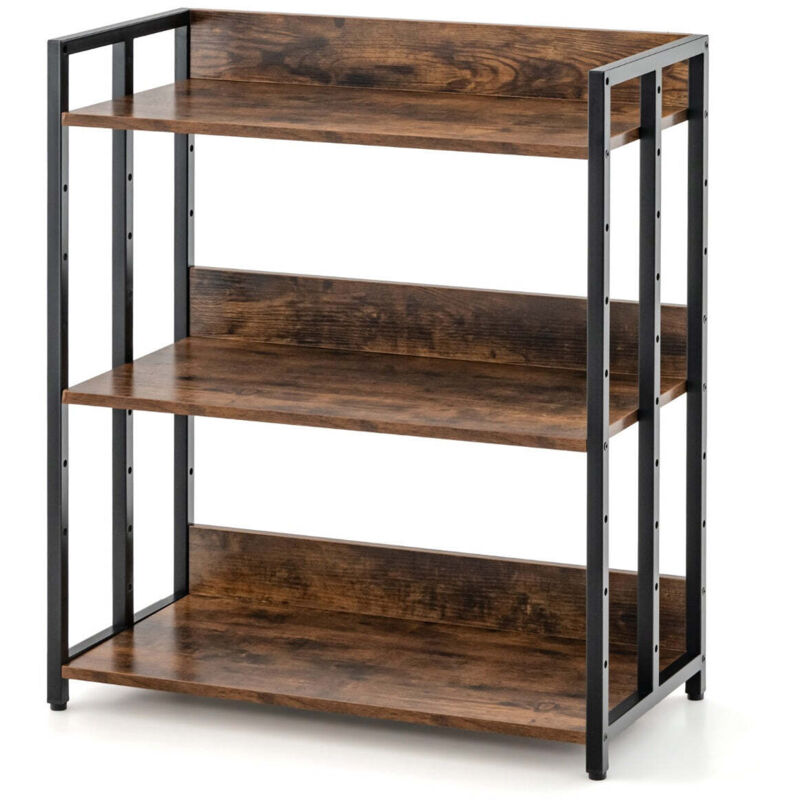Bibliothèque 4 Niveaux CADUKE Style Industriel Marron Bois Métal - Étagère Ouverte Rangement Salon Chambre Bureau, Pieds Réglables