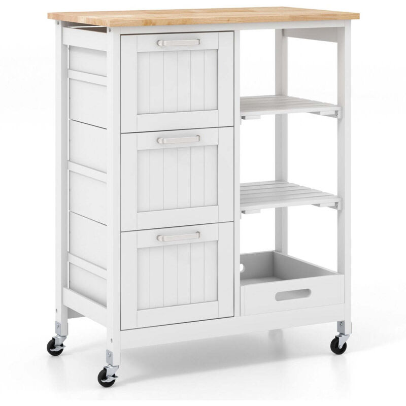 Chariot De Service Desserte De Cuisine à Roulettes 2 Plateaux Amovibles Tiroir Etagere Chene Clair Bois Pin Blanc 78449151