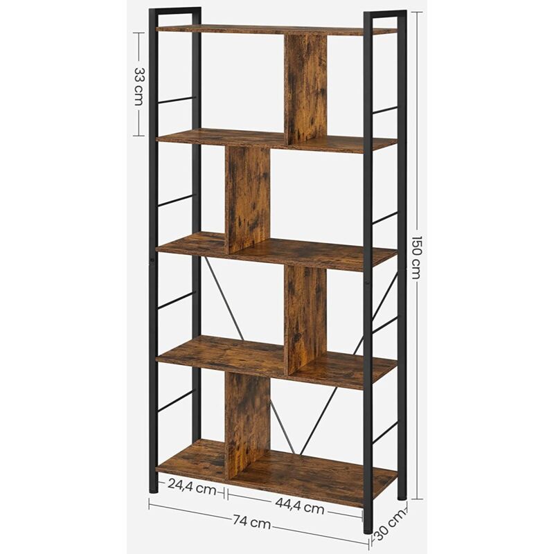 CHOEZON TCJ20BF Étagère d'angle à 5 niveaux, étagère échelle verticale, 151,4 cm de haut, cadre en métal, pour salon, chambre à coucher, cuisine, marron rustique et noir