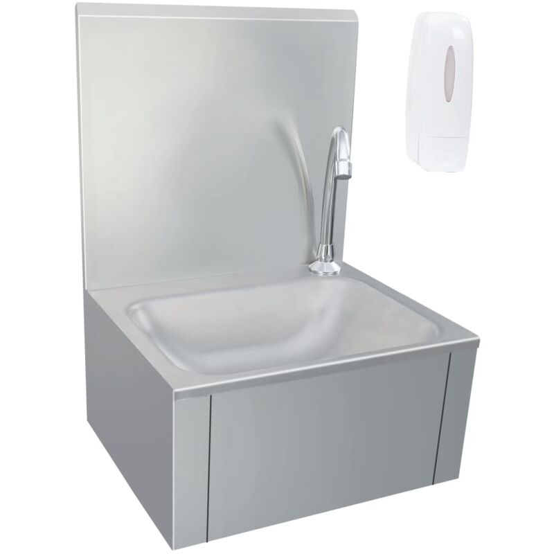 Lave-mains Mural Inox 304 Avec Robinet Et Distributeur Savon - Commande Genou, 40x33x57.5 Cm, Pour Pro