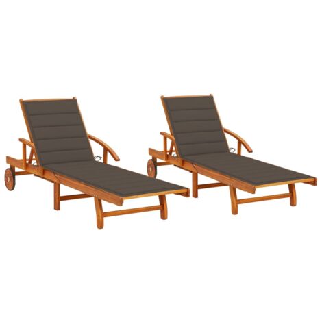 Lot de 2 transats chaise longue bain de soleil lit de jardin terrasse meuble d'extérieur avec coussins bois d'acacia solide (1/5)