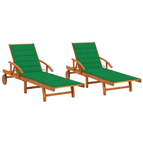 Lot de 2 transats chaise longue bain de soleil lit de jardin terrasse meuble d'extérieur avec coussins bois d'acacia solide (1/5)