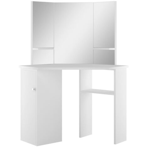 Coiffeuse d'angle 111 x 54 x 141,5 cm table de maquillage cosmétique blanc (1/5)