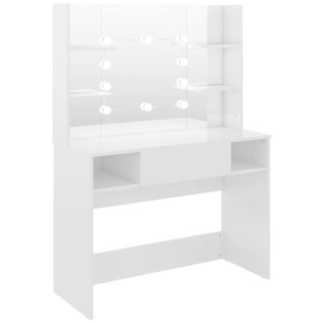 Table de maquillage avec éclairage led 100 x 40 x 135 cm MDF blanc brillant (1/5)