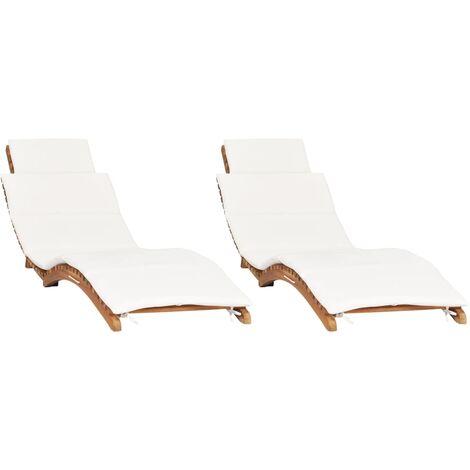 Lot de 2 transats chaise longue bain de soleil lit de jardin terrasse meuble d'extérieur avec coussins bois massif de teck (1/5)