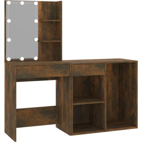 Coiffeuse à led avec armoire 60 x 40 x 140 cm chêne fumé bois d'ingénierie (1/4)