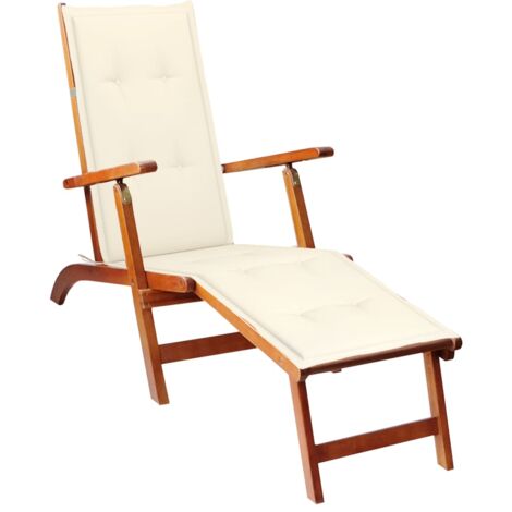 Transat chaise longue bain de soleil lit de jardin terrasse meuble d'extérieur avec repose-pied et coussin acacia solide (1/5)