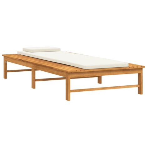 Transat chaise longue bain de soleil lit de jardin terrasse meuble d'extérieur coussin/oreiller blanc crème bois massif acacia (1/5)