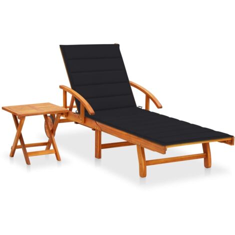 Transat chaise longue bain de soleil lit de jardin terrasse meuble d'extérieur avec table et coussin bois d'acacia (1/5)