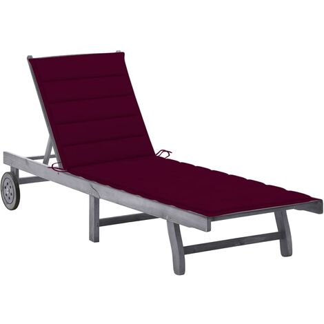 Transat chaise longue bain de soleil lit de jardin terrasse meuble d'extérieur avec coussin bois d'acacia solide gris (1/5)