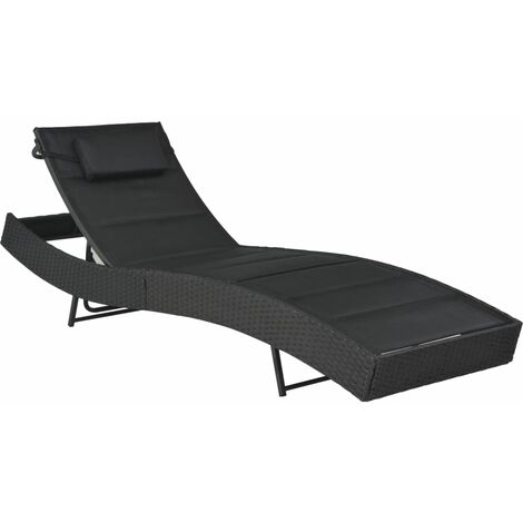 Transat chaise longue bain de soleil lit de jardin terrasse meuble d'extérieur résine tressée et textilène noir (1/5)