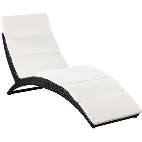 Transat chaise longue bain de soleil lit de jardin terrasse meuble d'extérieur pliable avec coussin résine tressée noir (1/5)