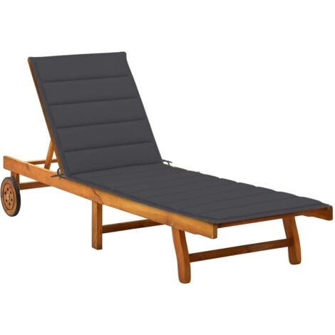 Transat chaise longue bain de soleil lit de jardin terrasse meuble d'extérieur avec coussin bois d'acacia solide (1/5)