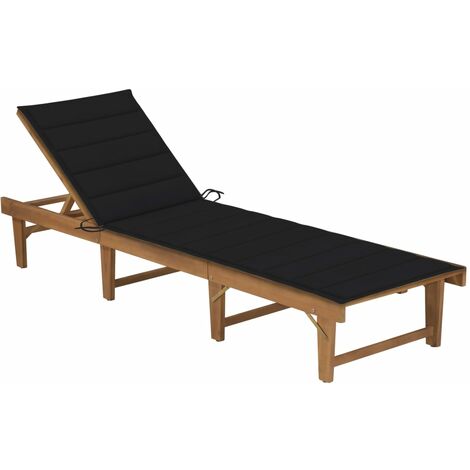 Transat chaise longue bain de soleil lit de jardin terrasse meuble d'extérieur pliable avec coussin bois d'acacia solide (1/5)