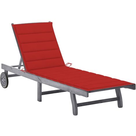 Transat chaise longue bain de soleil lit de jardin terrasse meuble d'extérieur avec coussin bois d'acacia solide gris (1/5)