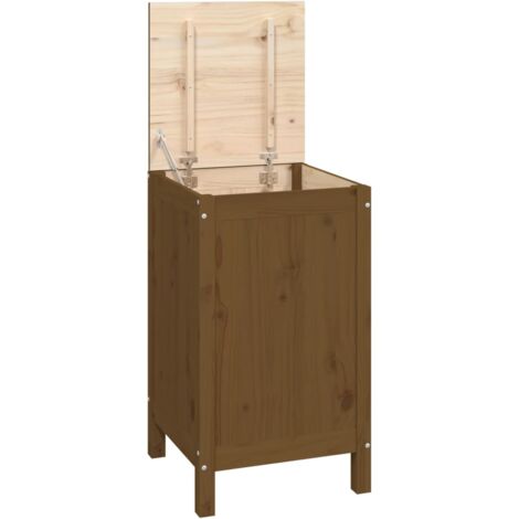 Boîte à linge marron miel 44 x 44 x 76 cm bois massif de pin (1/5)