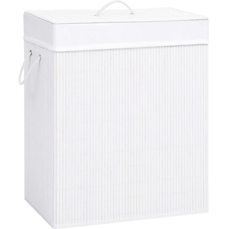 Panier à linge avec 2 sections bambou blanc 100 L - The Living Store (1/5)
