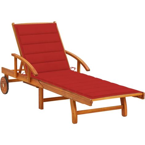 Transat chaise longue bain de soleil lit de jardin terrasse meuble d'extérieur avec coussin bois d'acacia solide (1/5)