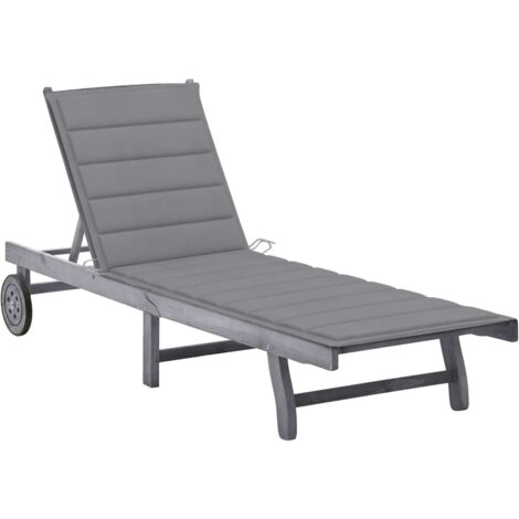 Transat chaise longue bain de soleil lit de jardin terrasse meuble d'extérieur avec coussin gris bois d'acacia solide (1/5)