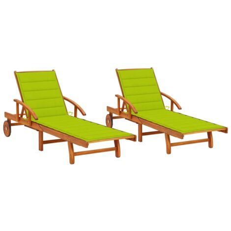 Lot de 2 transats chaise longue bain de soleil lit de jardin terrasse meuble d'extérieur avec coussins bois d'acacia solide (1/5)