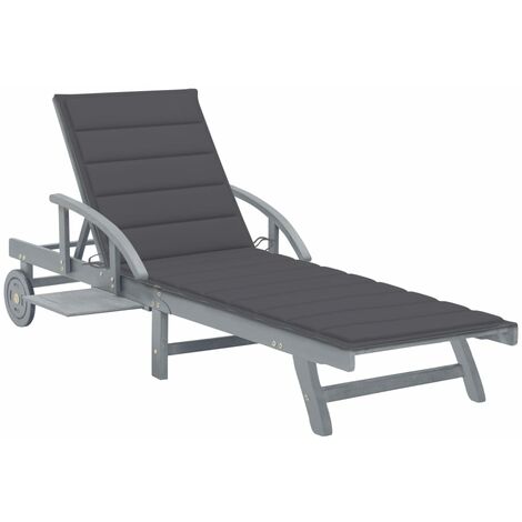 Transat chaise longue bain de soleil lit de jardin terrasse meuble d'extérieur avec coussin bois d'acacia solide gris (1/5)