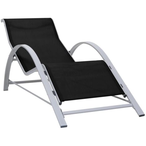 Transat chaise longue bain de soleil lit de jardin terrasse meuble d'extérieur textilène et aluminium noir (1/5)