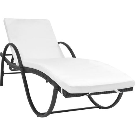 Transat chaise longue bain de soleil lit de jardin terrasse meuble d'extérieur avec coussin résine tressée noir (1/5)