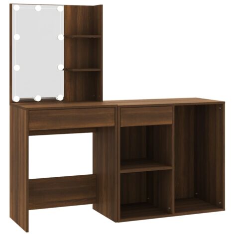 Coiffeuse à led avec armoire 60 x 40 x 140 cm chêne marron bois d'ingénierie (1/4)