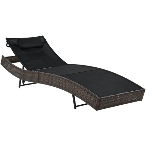 Transat chaise longue bain de soleil lit de jardin terrasse meuble d'extérieur avec oreiller résine tressée marron (1/5)