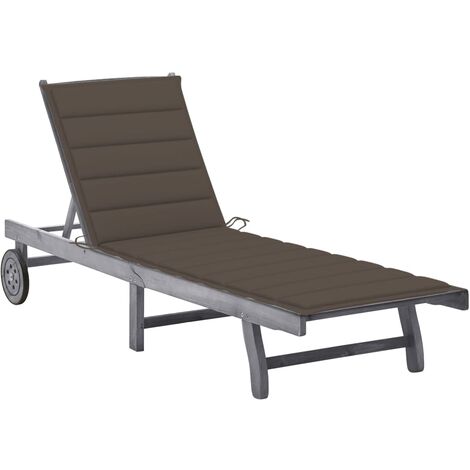 Transat chaise longue bain de soleil lit de jardin terrasse meuble d'extérieur avec coussin bois d'acacia solide gris (1/5)