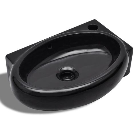 Vasque à trou de trop-plein/robinet céramique pour salle de bain noir (1/5)