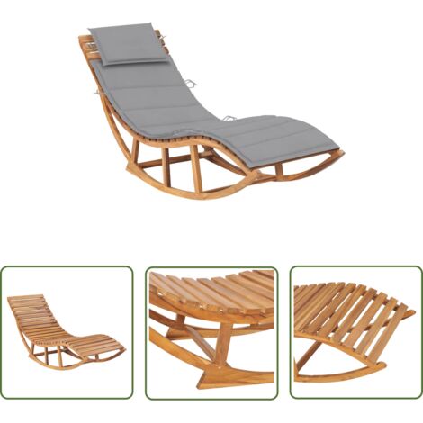 Chaise longue à bascule avec coussin Bois de teck solide (1/5)