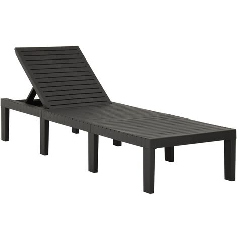 Transat chaise longue bain de soleil lit de jardin terrasse meuble d'extérieur plastique anthracite (1/5)