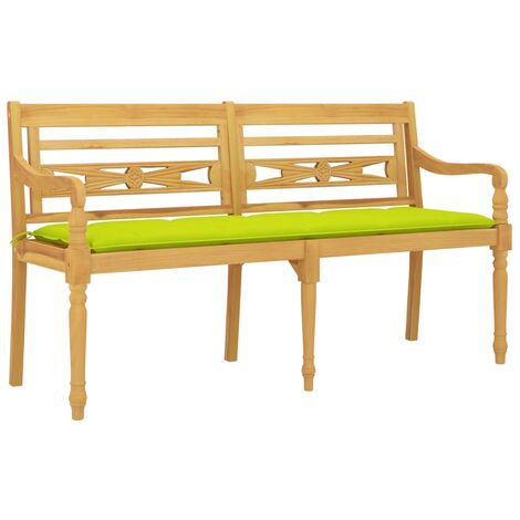 Banc de jardin meuble de patio d'extérieur terrasse avec coussin vert brillant 150 cm bois teck massif (1/5)