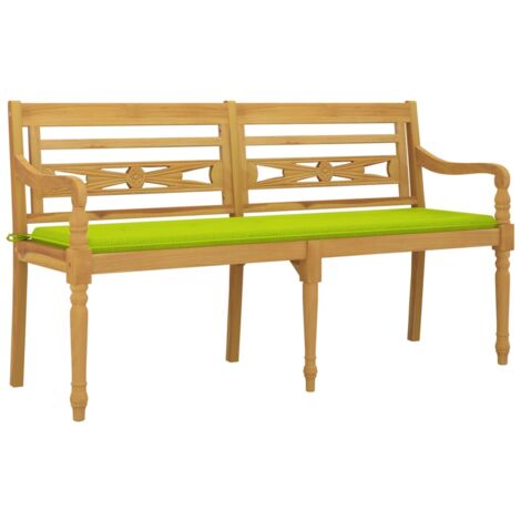 Banc de jardin meuble de patio d'extérieur terrasse avec coussin vert brillant 150 cm bois teck massif (1/5)