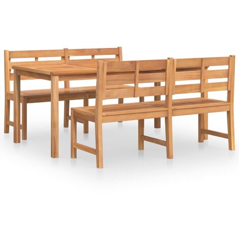 Ensemble à dîner salon de jardin meuble d'extérieur 3 pièces bois de teck massif (1/5)