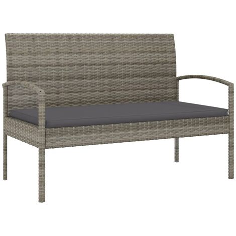 Banc de jardin meuble de patio d'extérieur terrasse avec coussin gris 105 cm résine tressée (1/5)