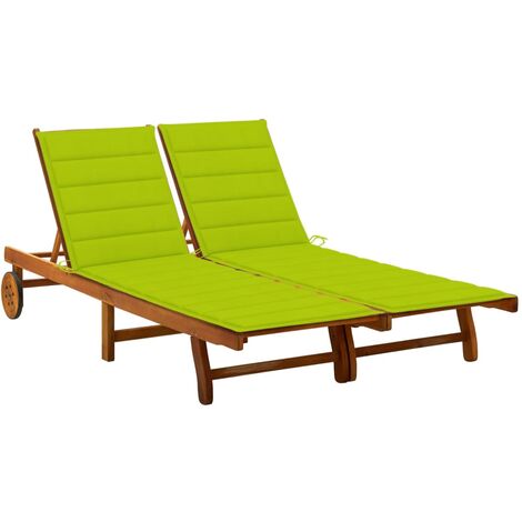 Transat chaise longue bain de soleil lit de jardin terrasse meuble d'extérieur 2 places avec coussins acacia solide (1/5)