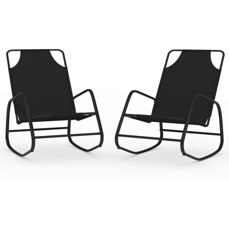 Chaises longues transat à bascule 2 pièces noir acier et textilène (1/5)