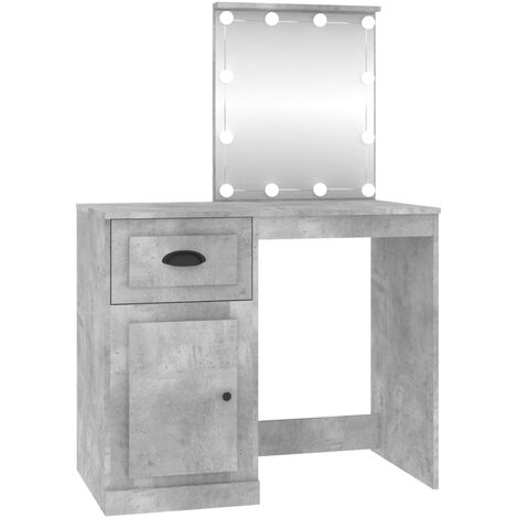 Coiffeuse table de maquillage design meuble mobilier de chambre avec led 90 x 50 x 132,5 cm bois d'ingénierie gris (1/4)