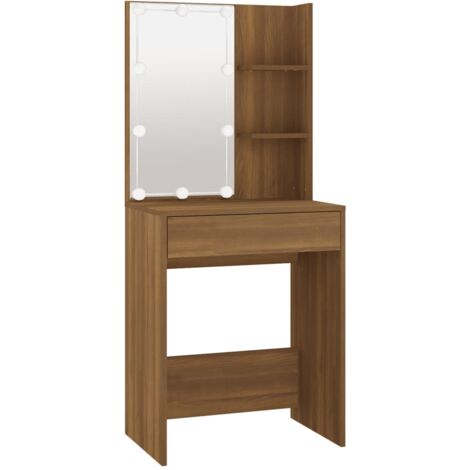 Coiffeuse table de maquillage design meuble mobilier de chambre avec led chêne 60 x 40 x 140 cm marron (1/5)