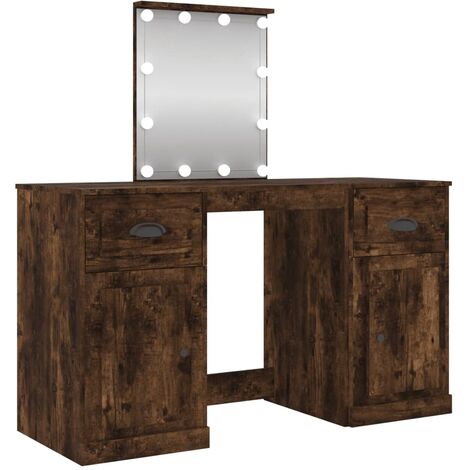 Coiffeuse table de maquillage design meuble mobilier de chambre avec led 130 x 50 x 132,5 cm chêne (1/5)