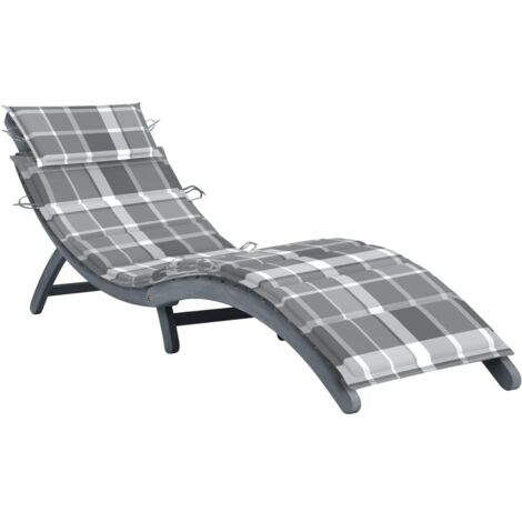 Transat chaise longue bain de soleil lit de jardin terrasse meuble d'extérieur avec coussin gris bois d'acacia solide (1/5)
