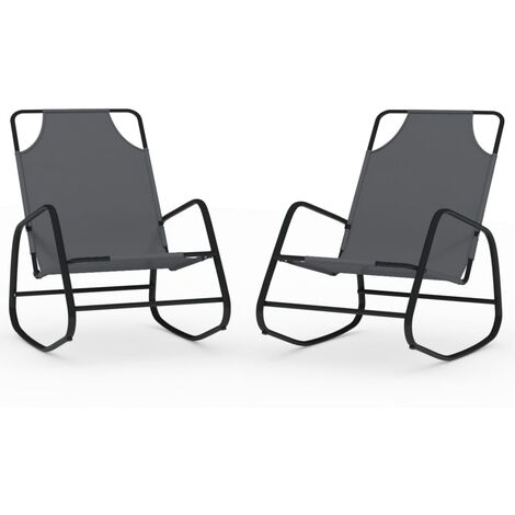 Lot de deux chaises longues à bascule acier et textilène gris (1/5)