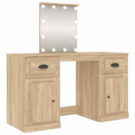 Coiffeuse table de maquillage design meuble mobilier de chambre avec led 130 x 50 x 132,5 cm chêne (1/5)