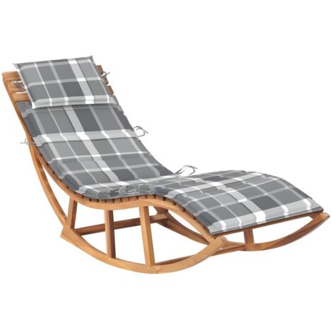 Transat chaise longue bain de soleil lit de jardin terrasse meuble d'extérieur à bascule avec coussin bois de teck solide (1/5)