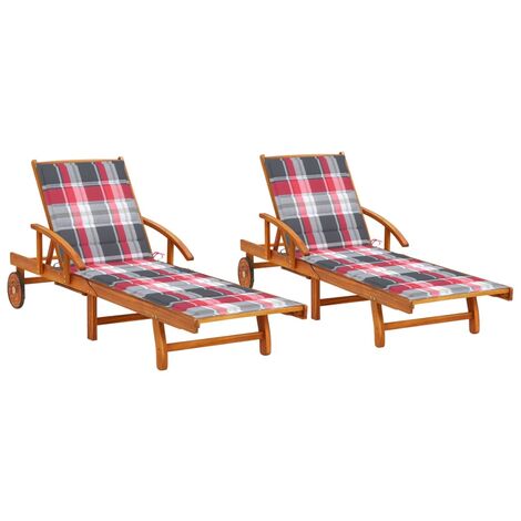 Lot de 2 transats chaise longue bain de soleil lit de jardin terrasse meuble d'extérieur avec coussins bois d'acacia solide (1/5)