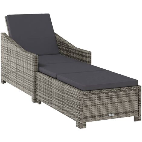 Transat chaise longue bain de soleil lit de jardin terrasse meuble d'extérieur avec coussin gris foncé résine tressée gris (1/5)